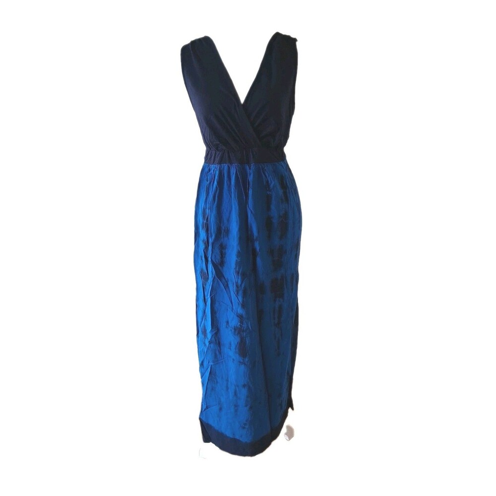 Liz Lange Maternity Maxi Dress Small V Neck Tie Dye Blue Beach Summer Stretch
